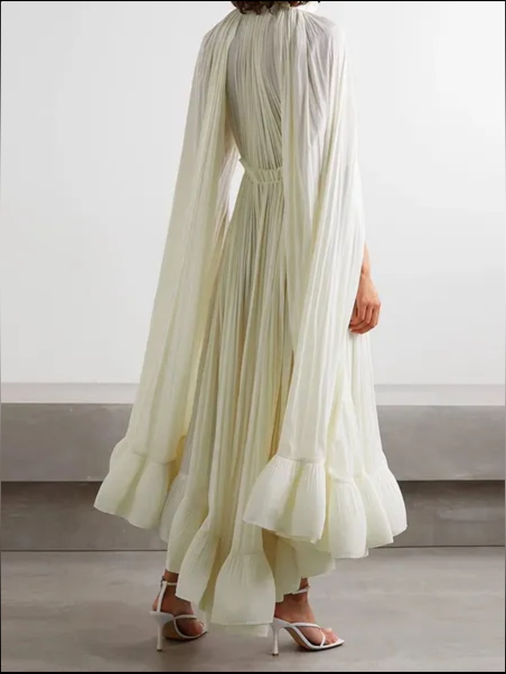 Ruffled midi dress with cape sleeves ivory NWOT - Picture 2 of 10